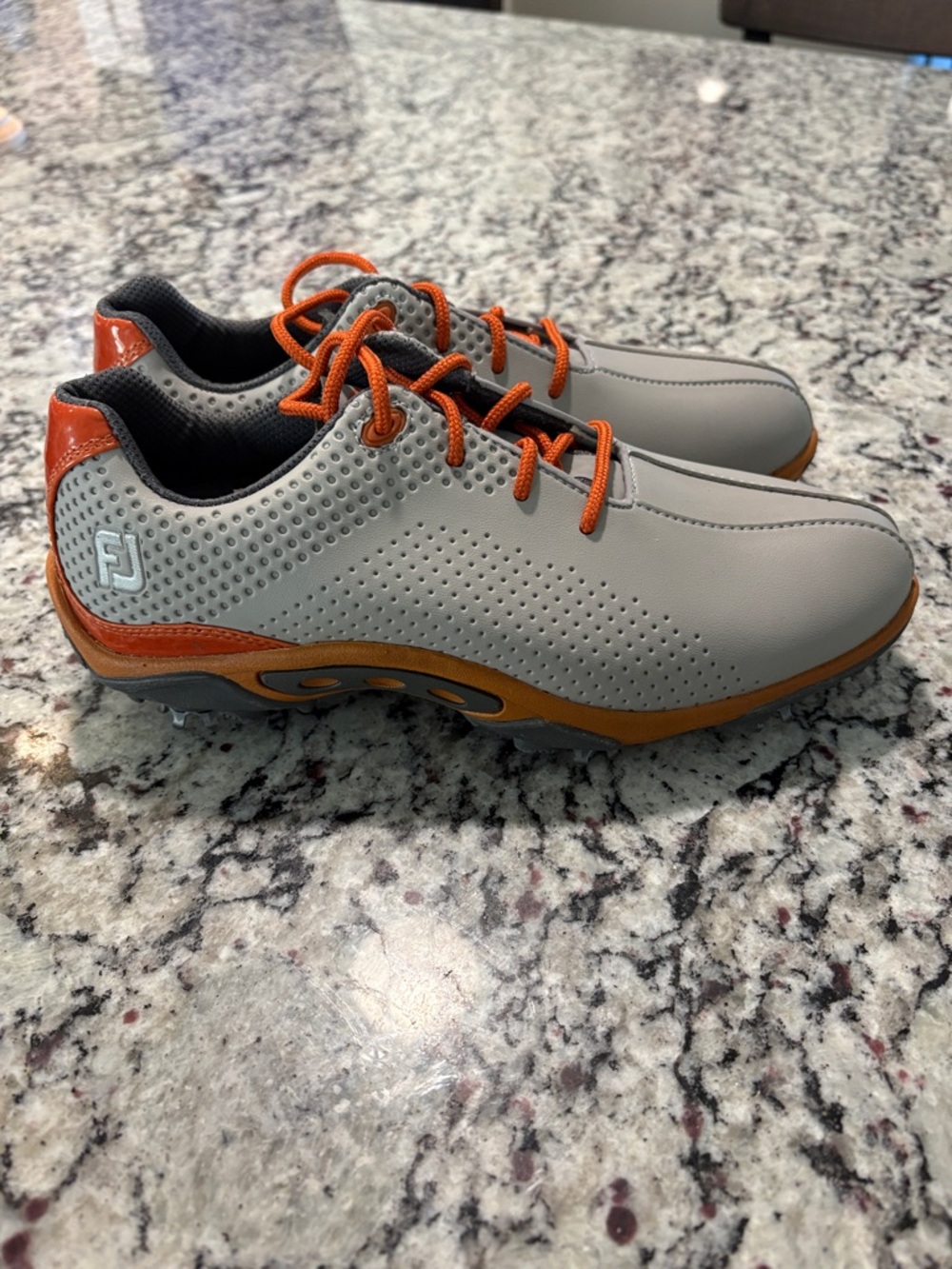 NEW! FootJoy Junior D.N.AGray and Orange Golf Shoes - Perforated Athletic Spikes